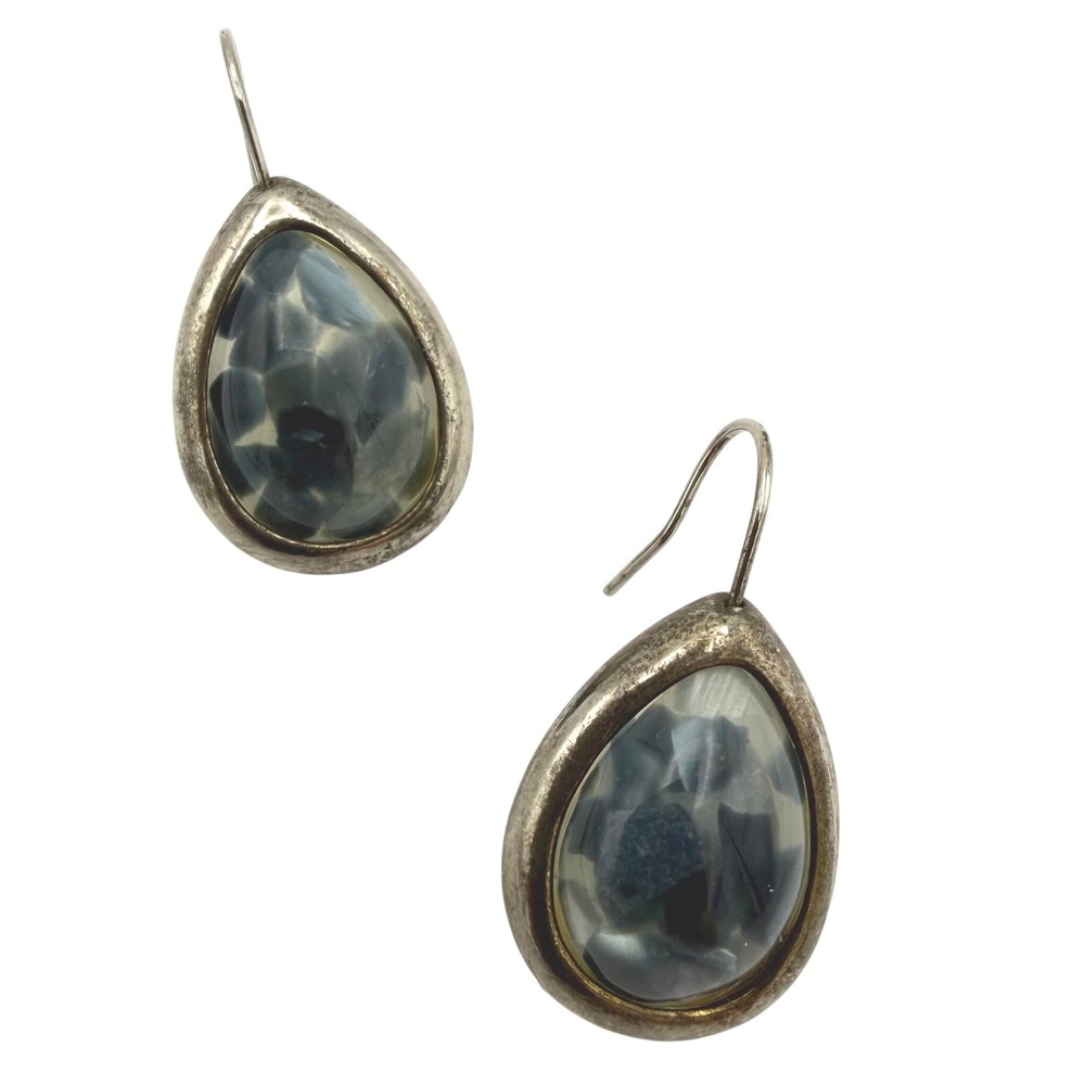 Teardrop Dangle Earrings Womens Blue Grey Marbled Stone Silver Tone Boho Earthy - Picture 1 of 3